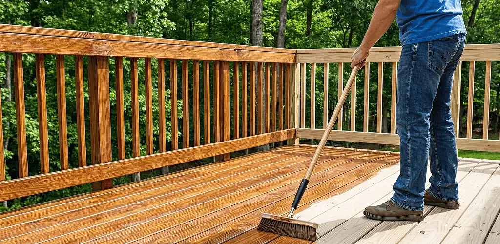 Deck staining and sealing application on a wood deck in Scottsdale, AZ