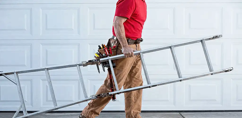 Garage door repair technician arriving with tools and ladder in Scottsdale, AZ