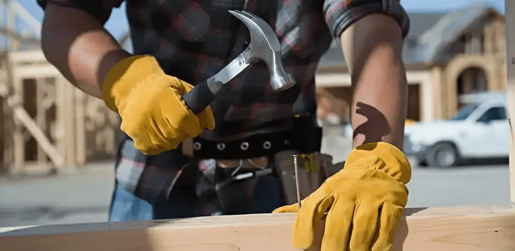 Handyman fixing wood trim with a hammer for home repairs in Scottsdale, AZ