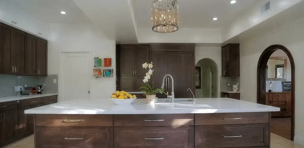 Cabinet refacing project with updated kitchen cabinets and island in Scottsdale, AZ