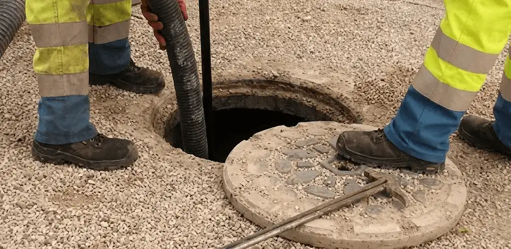 Drain cleaning crew clearing a sewer access point with professional equipment in Scottsdale, AZ